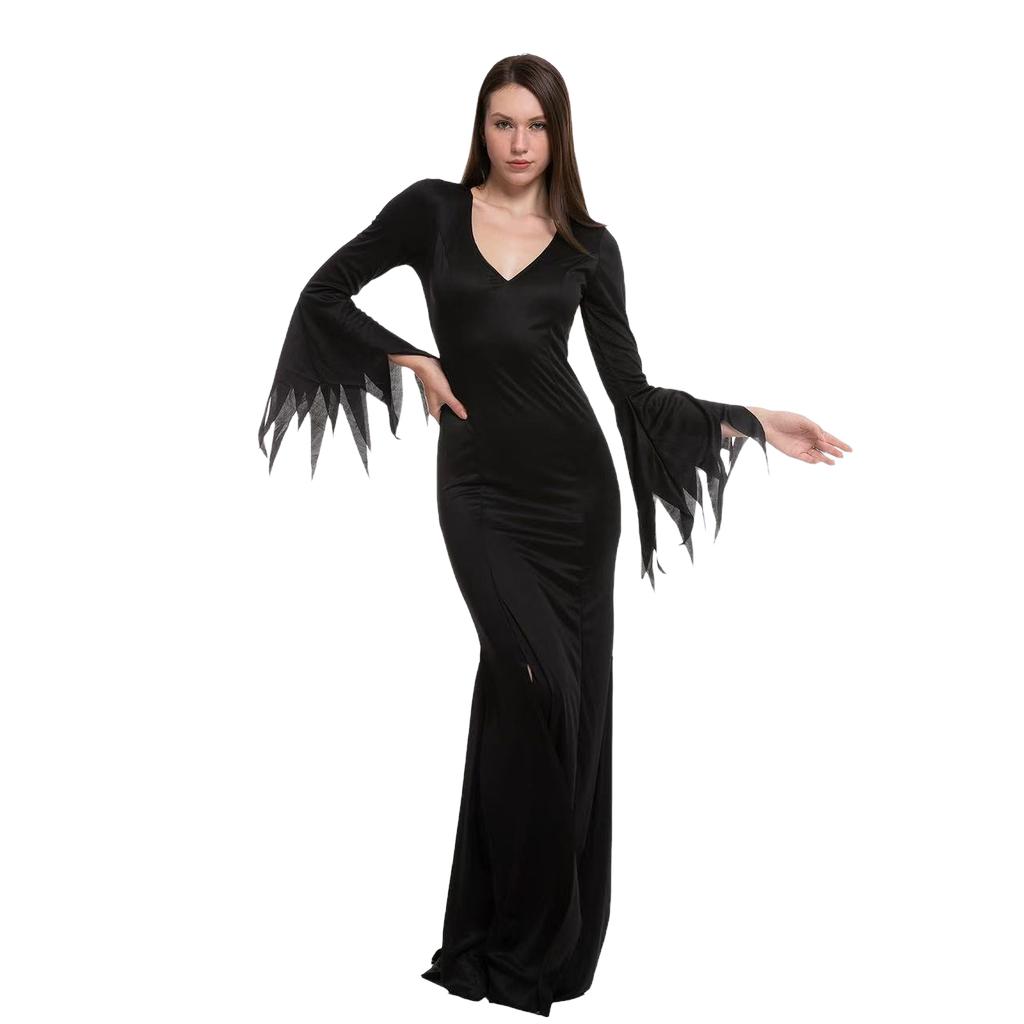 Damen Gothic Schwarz Rot Kleid für Halloween Dunkles Kostüm