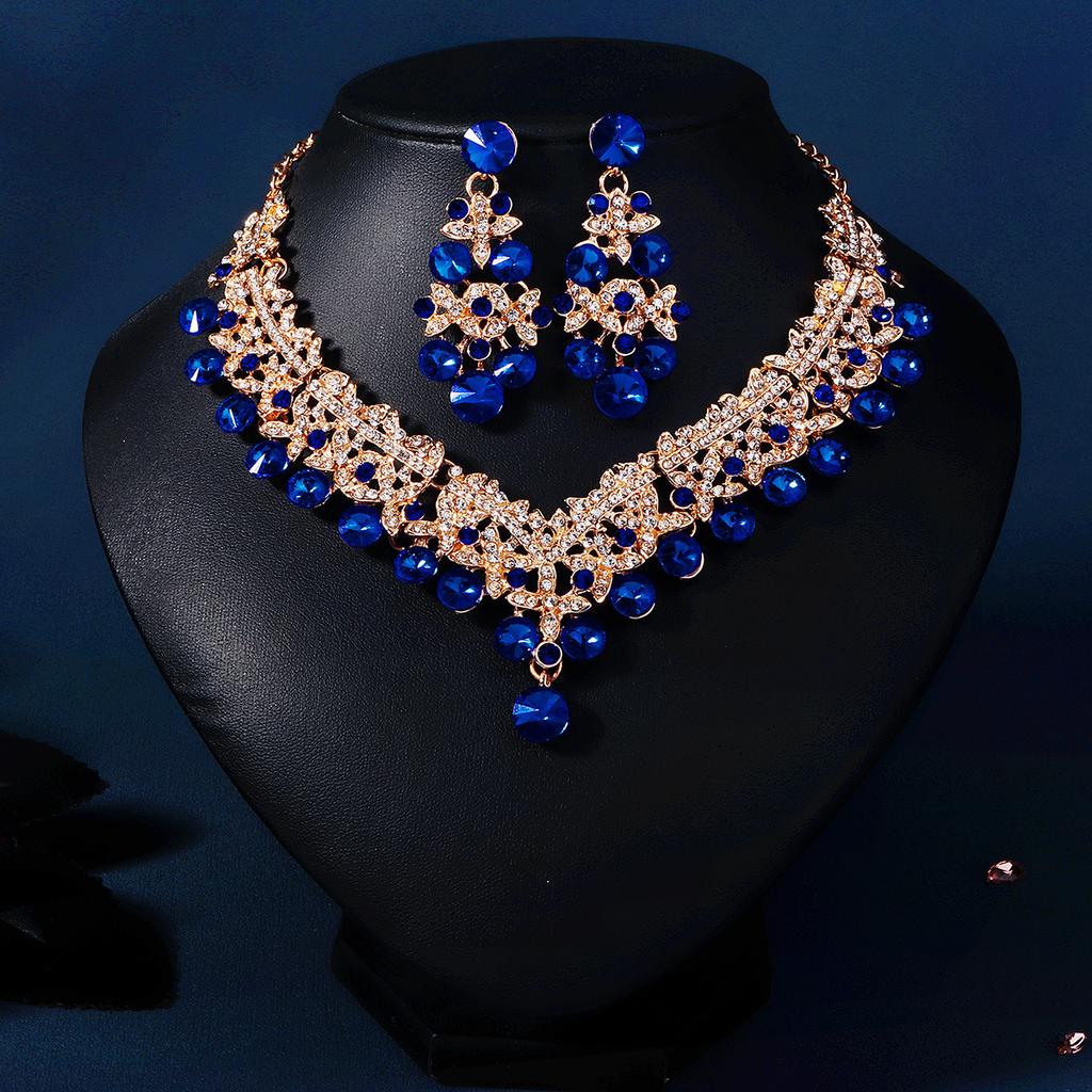 European and American Retro Necklace Earrings Set Bridal Wedding Banquet Dress Accessories Exaggerated Luxury Ruby Two-piece Set 2026