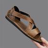 Sandalias Planas Simples Hechas a Mano para Hombre Sandalias Romanas de Verano Cuero Retro Negro Marrón Punta Abierta Zapatos de Playa Tallas Grandes