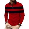Retro Men's Red Striped Polo Shirt Fashionable Lapel Golf Suits Street Sport Top Long-sleeved T-shirt Men's Clothing