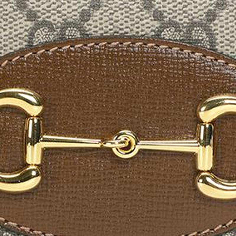Gucci Horsebit 1955 Vintage Złota Klamra Logo Płótno i Skóra Portfel na Łańcuszku Damski Hebanowy Brąz 623180-92TCG-8563