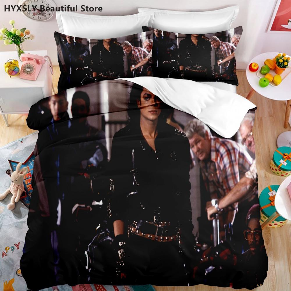 Michael Jackson Star 3D Bettwäsche-Set mit Bettbezug, Bettdecke, Leinenkissenbezügen, Heimdeko, Geschenk, Einzelbett, Doppelbett, Twin, Kingsize, Queensize