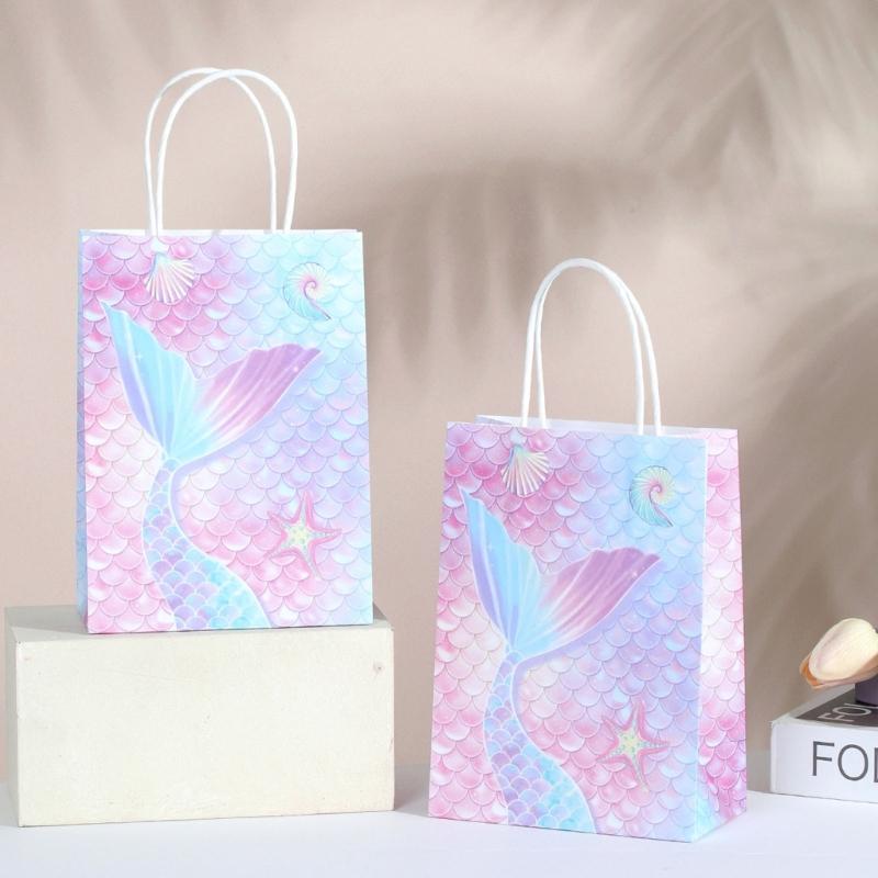 Paper Bag Set 20Pcs Colorful Mermaids Gift Bag with 20 Sticker ,Take-out Bags for Christmas,Festivals,Birthdays,Parties