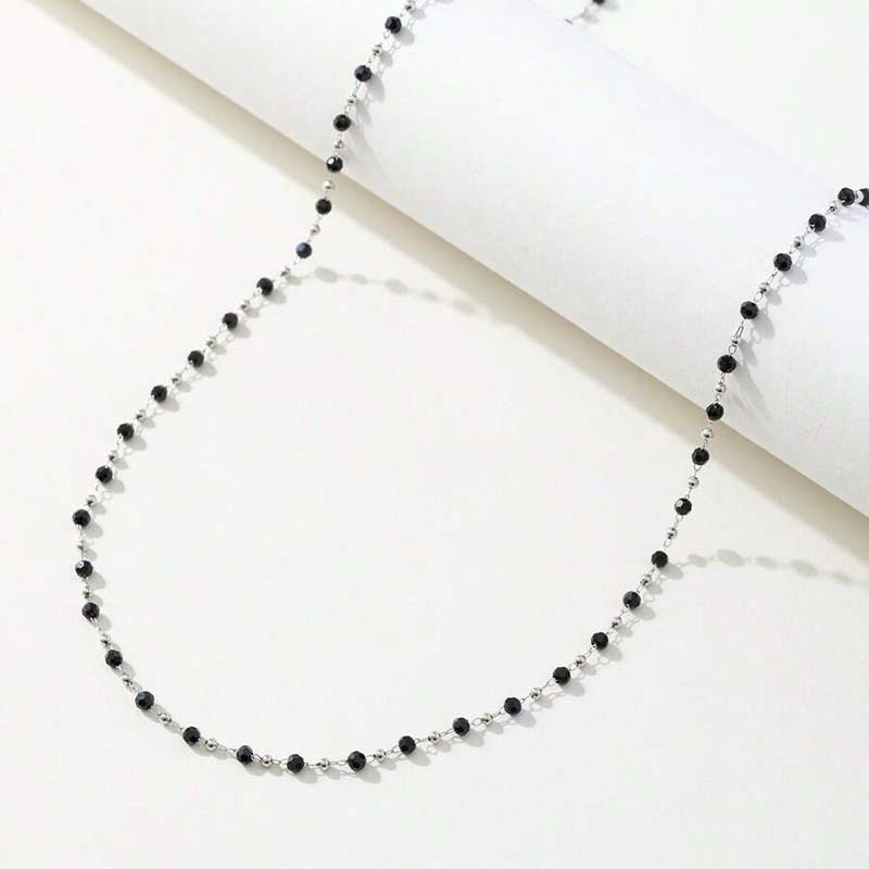 2024 New Fashion Black Glass Long Y-shaped Necklace for Women Fashion Zinc Alloy Color Round Bead Chain Necklaces Zircon Gift