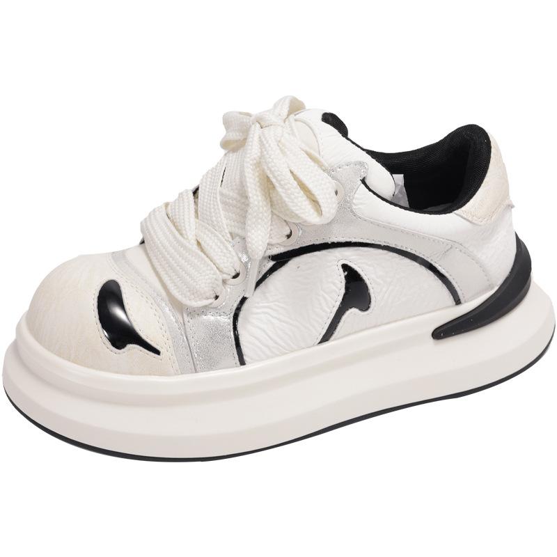 

Leather thick-soled heightening little white shoes women s 2025 new panda shoes big head ugly cute bread shoes sports and leisure board shoes 40 чёрный