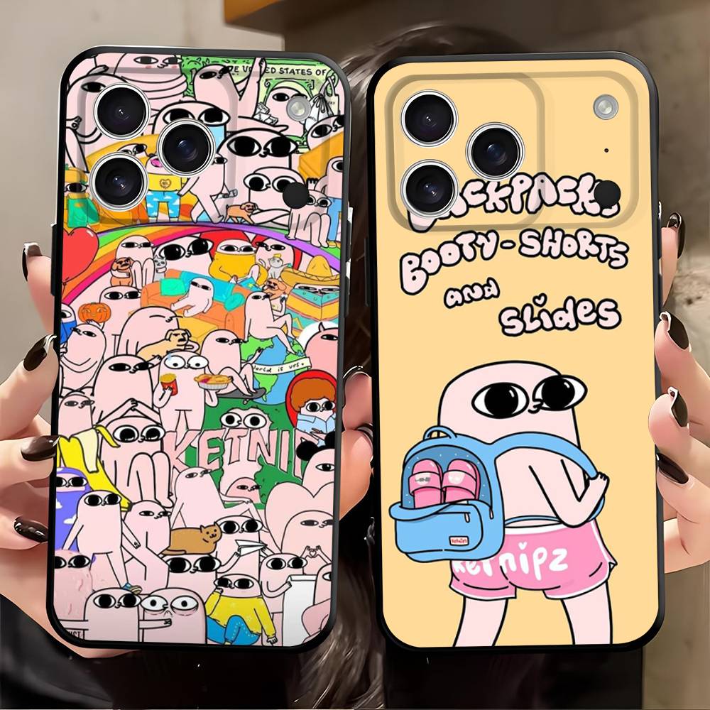Pink Cartoon Funny big eyes ketnipz For iPhone 17 air 16 15 14 13 12 11 Pro Black Soft Cover Phone Case