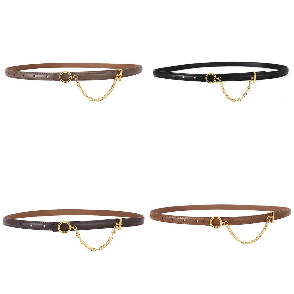 Womens Leather Belt With Metal Chain Decor For Elegant Dress And Suit Styling