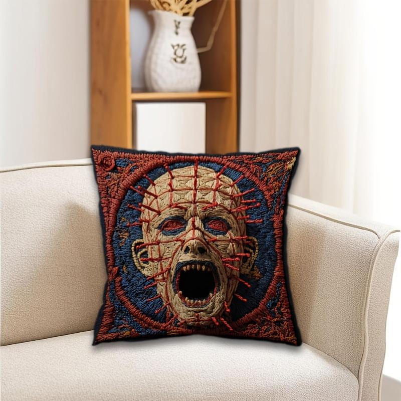 Vikama Embroidery-Style Horror Movie Cushion Cover Gothic Horror Style Living Room Sofa Cushion Cover Home Decor