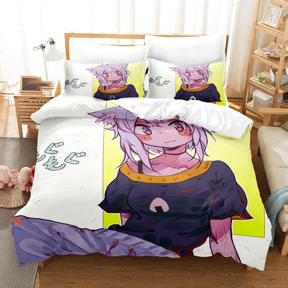 3D Print Anime Nekomata Okayu Bedding Set Boys Girls Twin Queen Size Duvet Cover Pillowcase Bed Kids Adult Fashion Home Textiles