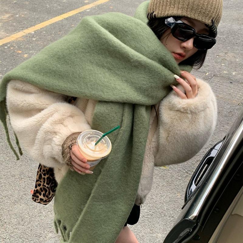 Trendy Stripete Tykt Skjerf med Frynser Tykt Kuldebeskyttende Rutete Store Skjerf Klassisk Vindtett Sjal For Kvinner Høst & Vinter