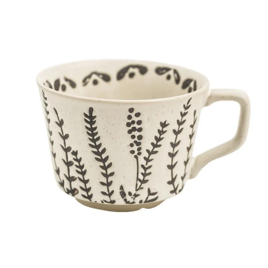 Vintage Embossed Aquatic Weed Ceramic Coffee Cup Breakfast Oatmeal Milk Mug Home Drinking Water Mug Holiday Gift Mug Home Decor