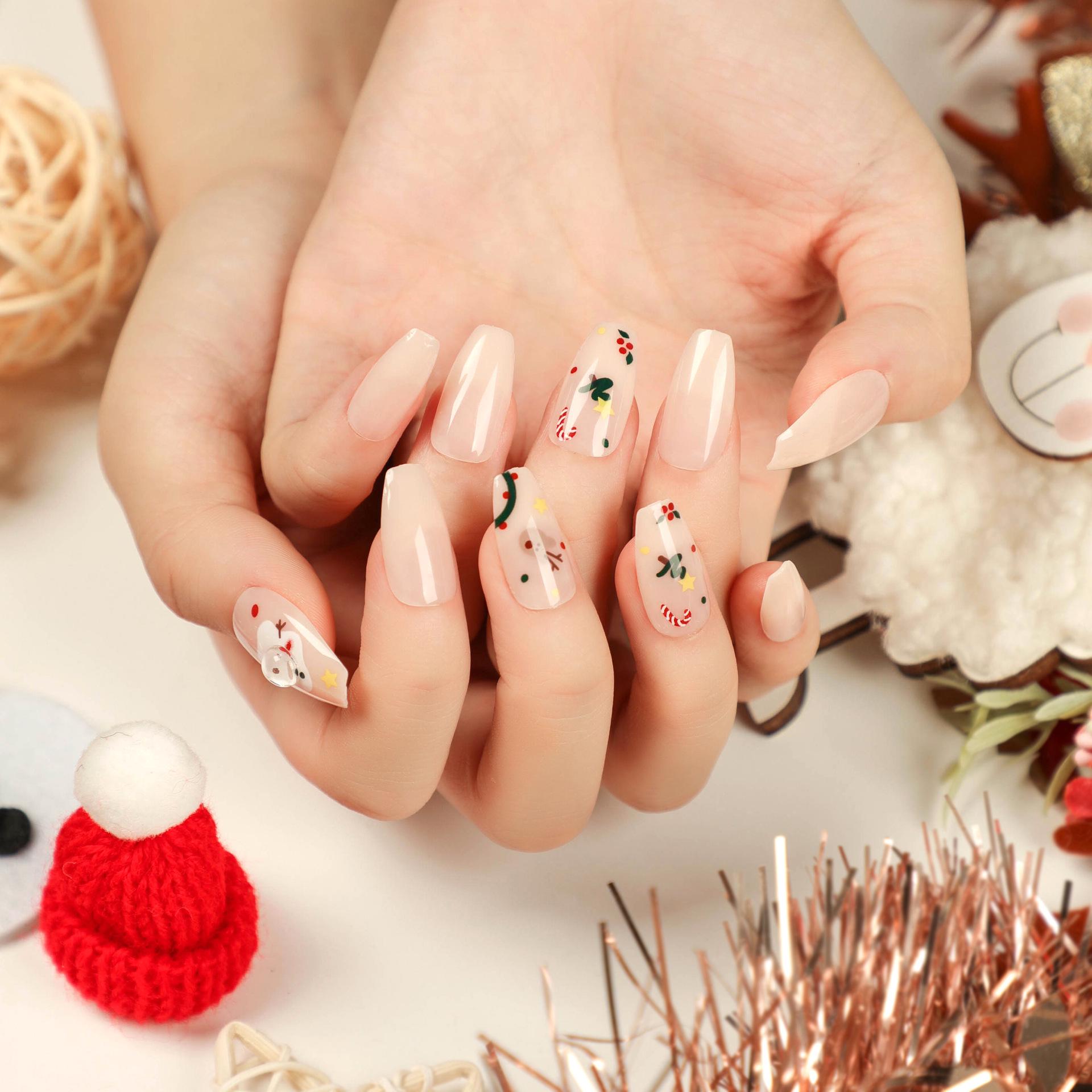 

Christmas Nail Art Short Ballet False Nails with Removable Stickers