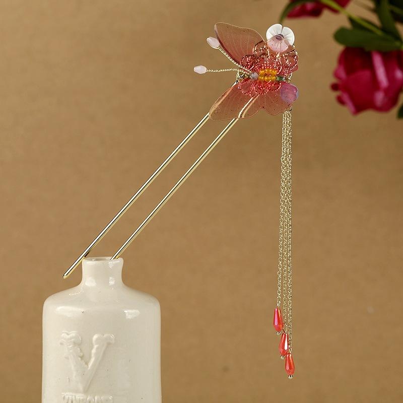 Hanfu Butterfly Fringed Hairpin Female U-shaped Disc Hairpin Retro Super Fairy Temperament Modern Hairpin Jewelry