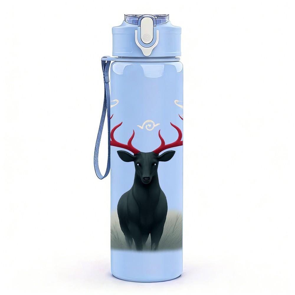 1PC Deer Antler Animal 750ml Color Plastic Sports Water Bottle Leakproof Flip Straw Lid Suitable for Sports Office Home Use