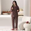 Thickened Warm Woven Padded Pajamas Women's Winter Coral Fleece Three-layer Fleece Loungewear Padded Jacket Pure Cotton Cotton Set