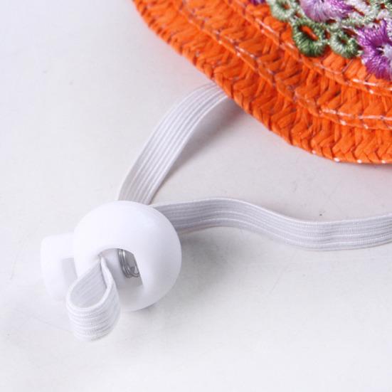 Yousheng Pet Straw Hat, Embroidered Floral Summer Cat Hat, Woven Scalloped Edge Pet Sun Hat with Adjustable Strap for Cats And Small Dogs
