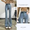 Vår och höst damjeans med hög midja Elastiska smala tunna jeansjeans med breda ben och mikroflare byxor