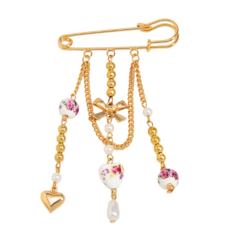 

Elegant Fringe Heart Shaped Brooch with Bowknot and Bead Accents Versatile Brooch Pin Jewelry for Women Professional Outfit 1