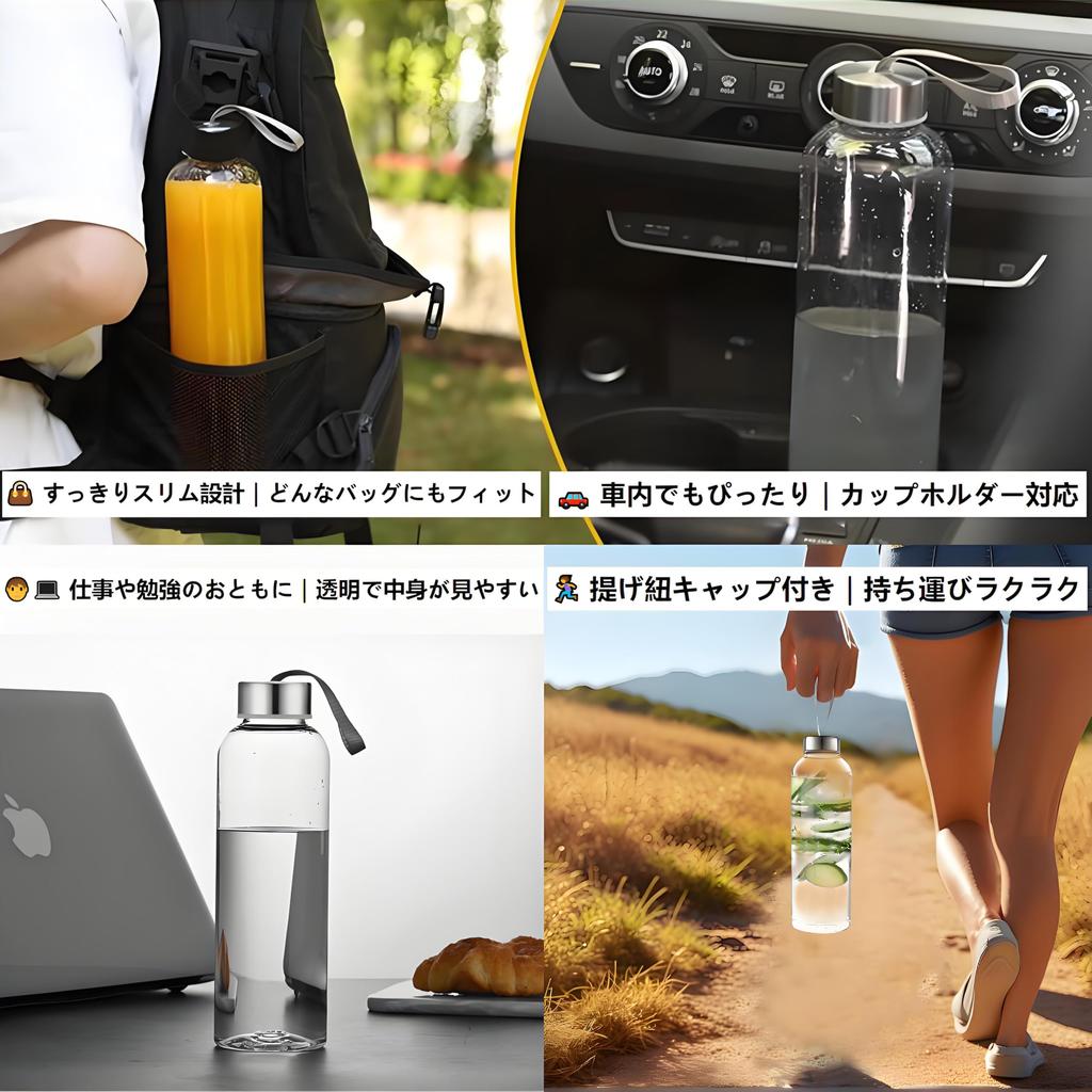 MYEEDA Water Bottle, 500ml, Made of Food-Contact Resin, Easy to Clean, MyBotto Plastic Clear Bottle, Stylish, Lightweight, Slim, Transparent,