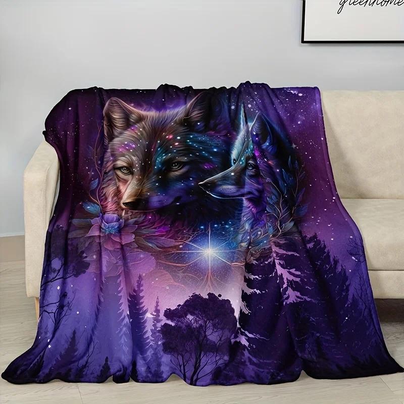

1pc Nordic style wolf totem, flannel blanket, starry sky geometric print sofa, office camping multifunctional blanket 30x40in