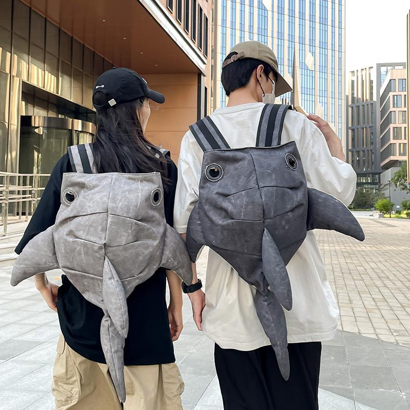 Sac à dos de voyage multifonction étanche forme requin extérieur Kawaii pour hommes femmes Style Techwear Hip Hop Drôle Sac d'école