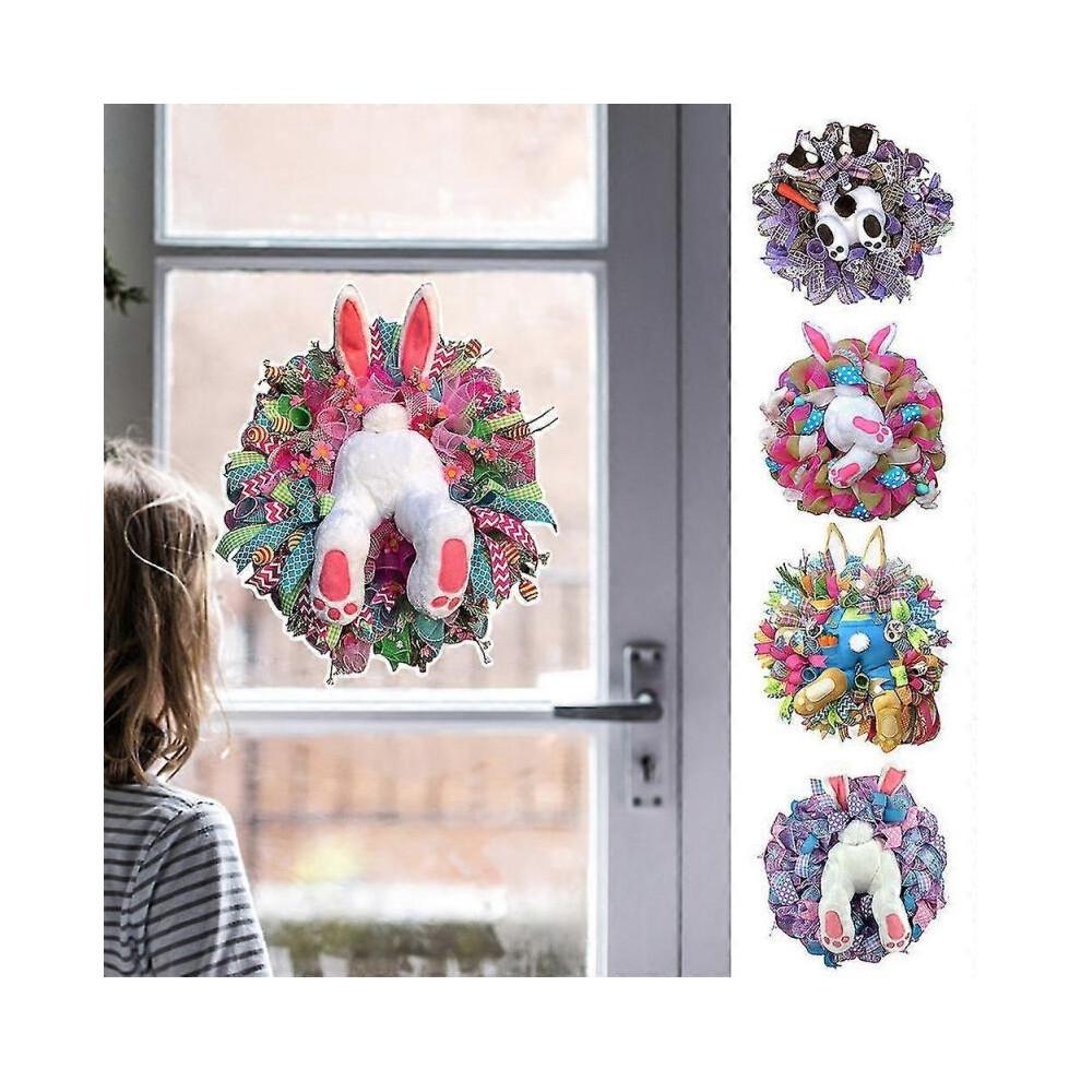 (30cm,E)Easter Rabbit Garlands Colorful Easter Rabbit Wreath Bunny Sticker Party Eggs Door Oranments