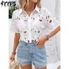 Women's Fashion Casual Summer Spring Solid Color Print Short Sleeve POLO Neck Blouses & Shirts