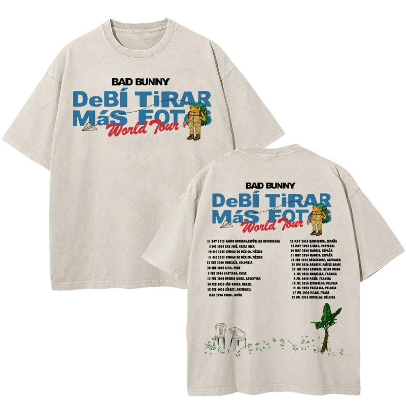 Bad Bunny Debí Tirar Más Fotos World Tour 2025 2026 T Shirt women DTMF Funny Frog Oversize 100% Cotton Apricot Vintage Washed Tees