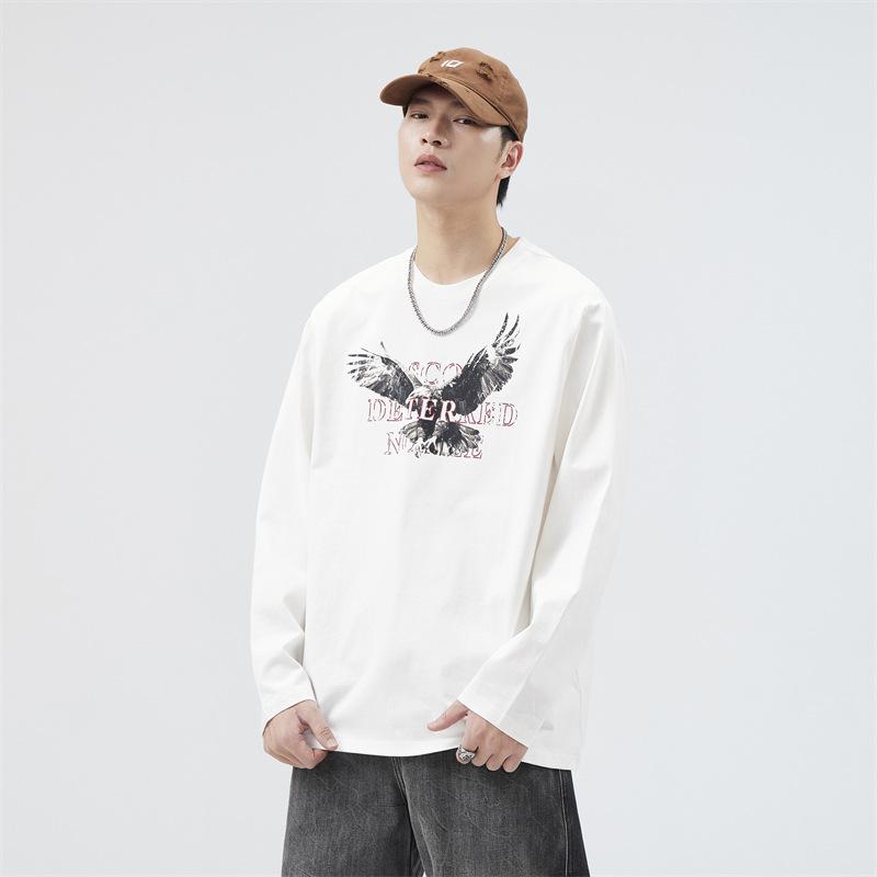 

Футболка-свитер с длинными рукавами из хлопка, мужская, весна-осень, свободная, большого размера, с круглым вырезом, с модным фирменным принтом, повседневная, внутренняя нижняя рубашка L бежевый