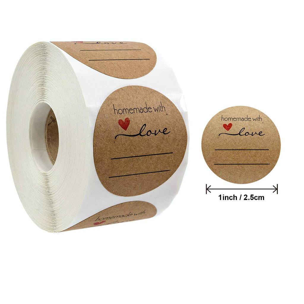 1inch Thank You Stickers, Handmade With Love Stickers, Round Labels for Golden Font,Decorative Sealing Labels,500 Labels Per Roll