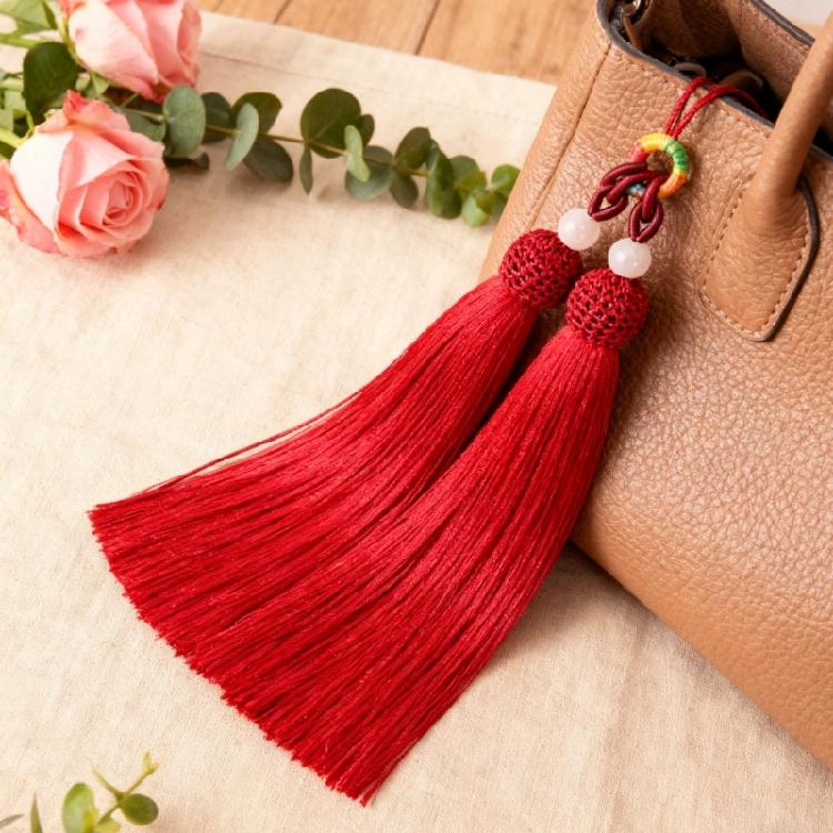 Versatile Keychain with Double Tassels Designs Polyester Silk Fringe with Loop for Keys Bags Decoration