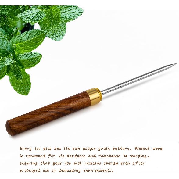 Ice Pick 2Pcs. Ice Picks for Breaking Ice. 9 Inches Length. Secure Wooden Caps and Non-slip Wooden Handles. Easy to Store. For Use in Kitchen Bars