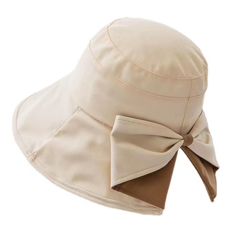 Sunscreen hat women's spring and summer UV protection sunshade bucket hat bow British eaves elegant versatile sun hat
