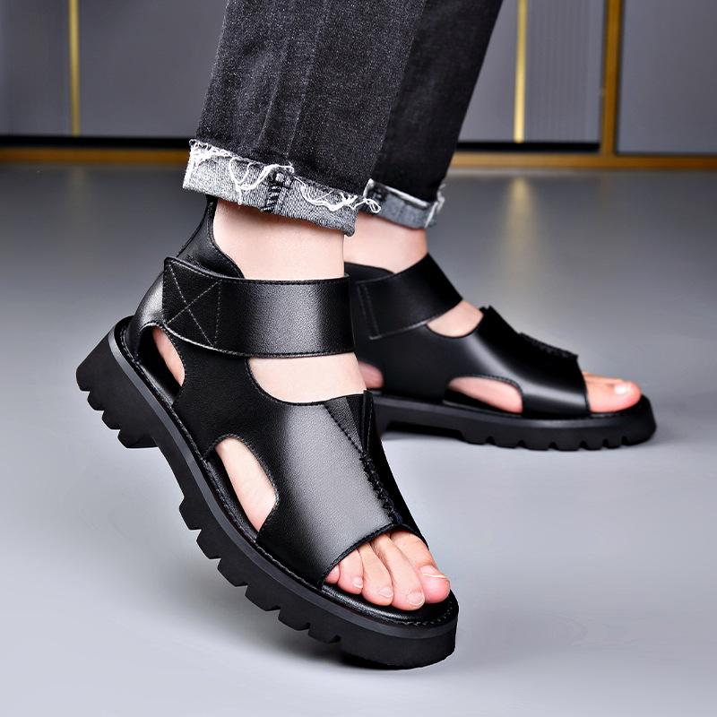Men's Genuine Leather Roman-Style High-Top Sandals - Trendy, Comfortable, Soft Sole