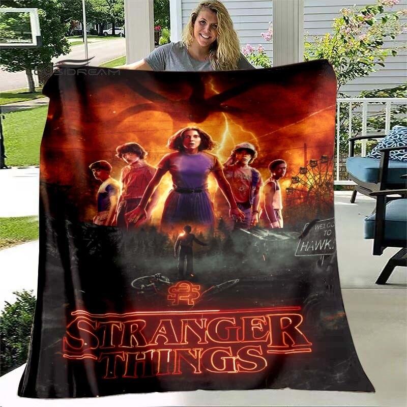Kreslená deka Stranger Things Módní flanelová nadýchaná fleecová přehozová deka Dárek pro děti i dospělé Pohovka Cestování Kempování