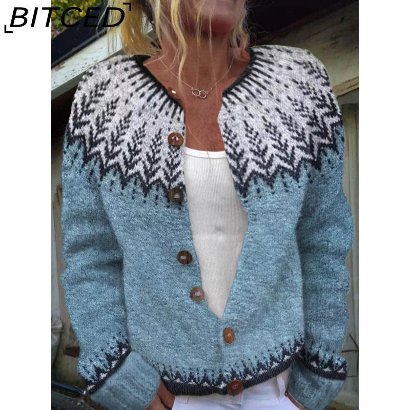 BITCED Women's Cardigan Sweater - Color-Blocked Oversized Knit Top