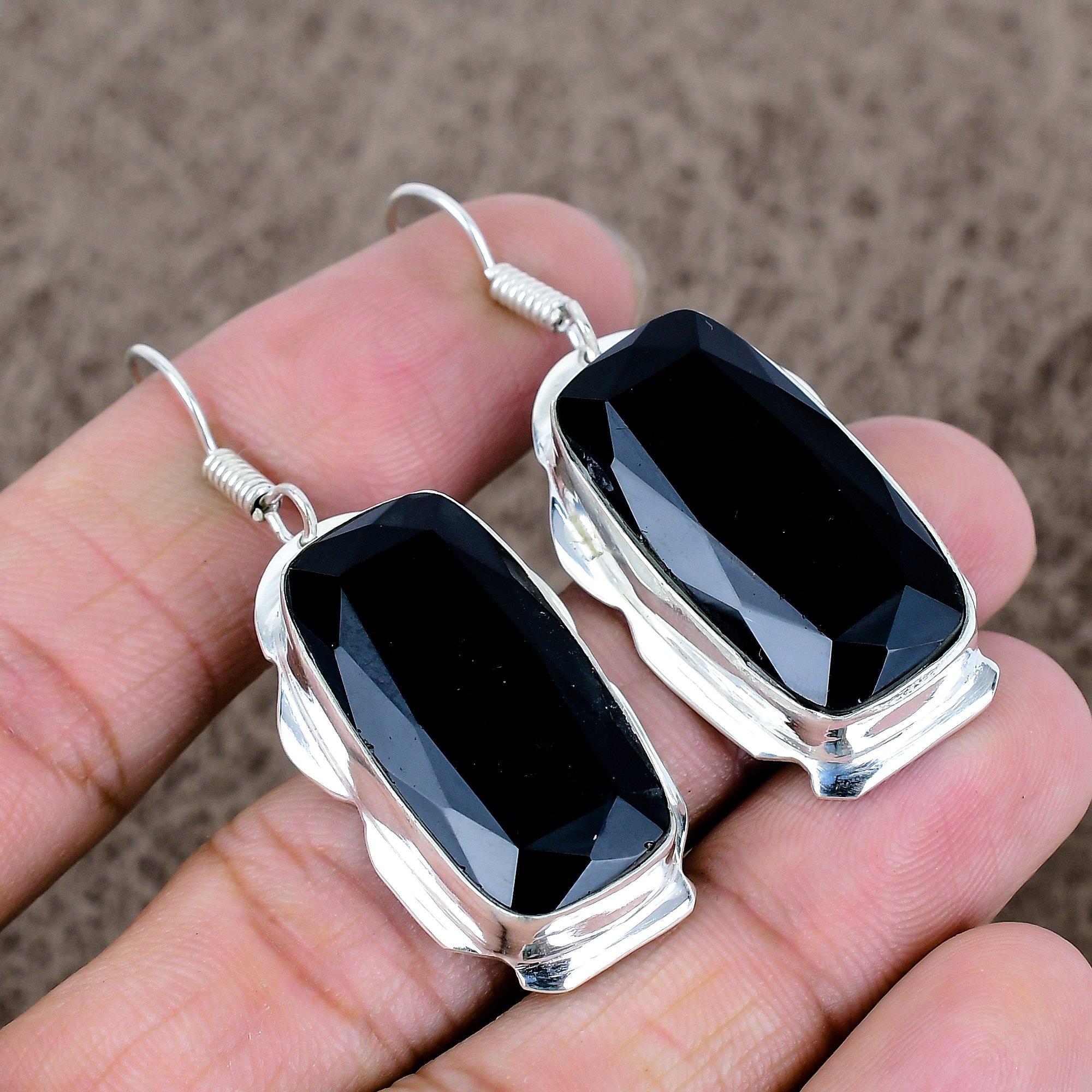 

Black Spinel Gemstone Handmade 925 Sterling Silver Jewelry Earring 2.13 KKG-628