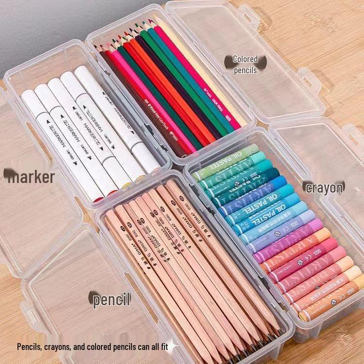 Personalized Transparent Large-Capacity Pencil Storage Box for Kids' Art Supplies