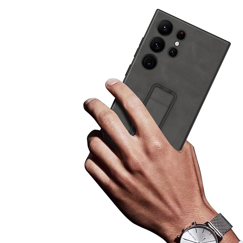 Samsung S24U Mobile Phone Case Frosted Leather Ultra Thin S24Plus Folding Bracket S24Ultra Anti Fall Fashion