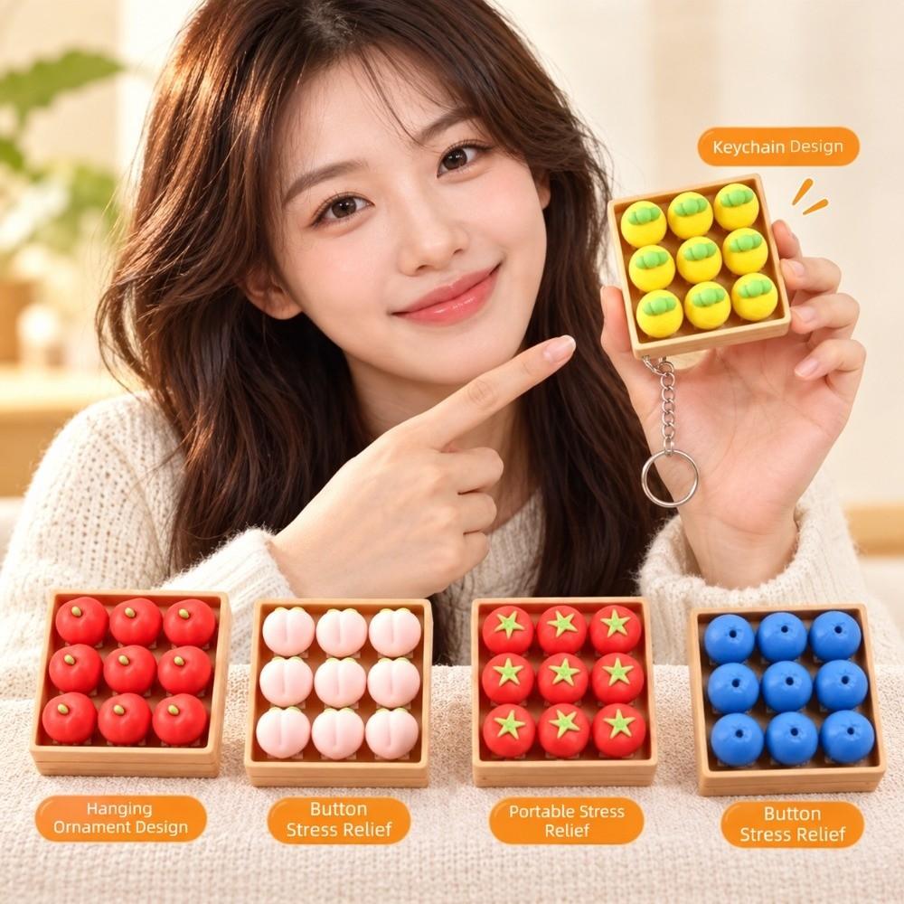 Simulation Fruit Keycaps Clicker NineGrid Keyboard Pendants Press Button Keychain Birthday Gift