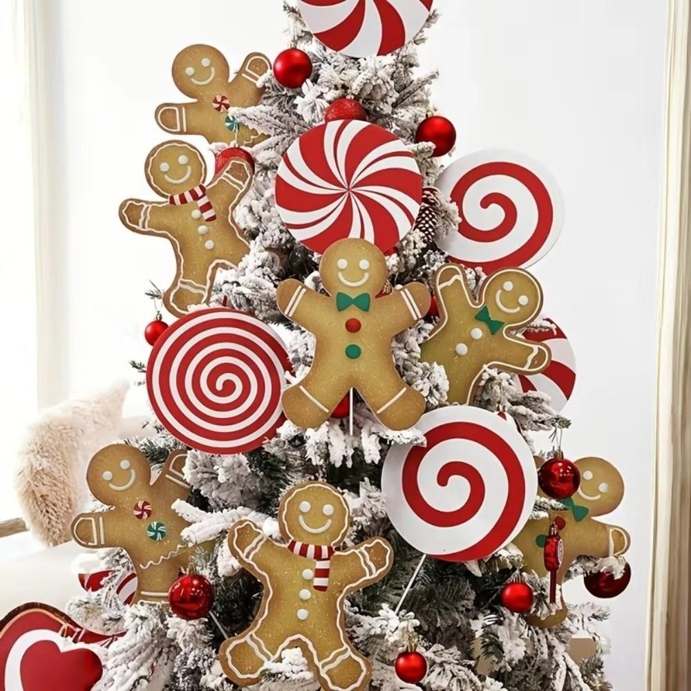 4/8/12Pcs Peppermint Lollipop Picks Christmas Tree Ornaments Large Size Christmas Tree Top Star