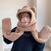 Trendy Women Plush Hats Gloves Scarf 3in1 Suit Cartoon Bear Ear Shape Warmth Hats Hat Adults Winter Hat for Teenagers
