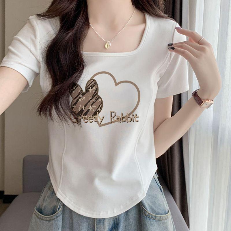 Футболка с U-образным вырезом, хлопковая женская летняя футболка с короткими рукавами, нерегулярный короткий повседневный топ, черные топы с короткими рукавами M