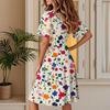 Női Alkalmi Divat Ruha Vintage Virágos Virágos Rövid Ujjú V-nyakú Ruha