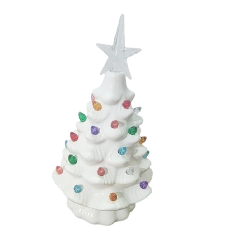 Decorative Miniature Christmas Tree with Lights Battery Operated Ceramic Desktop Lamp Festival Tabletop Decoration