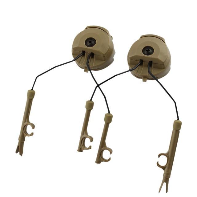 Multi-Angle Adjustable Helmet Rail Mount for Outdoor Headsets with Flip-Up Earcup Bracket.
