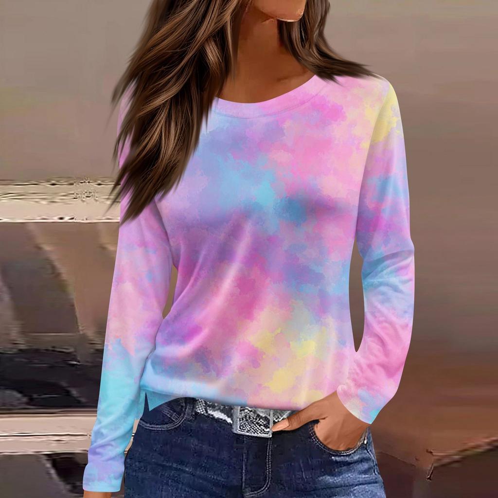 Damski codzienny top z długim rękawem z nadrukiem z okrągłym dekoltem