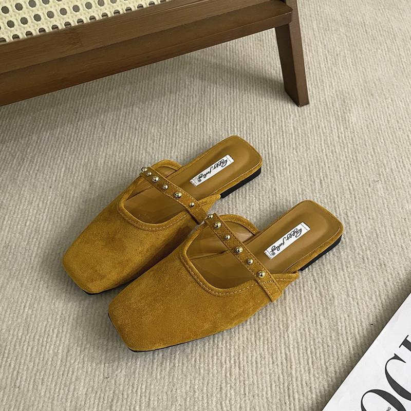 Bailamos Women Flat Slippers Square Toe Sandals Half Mules Slippers Slides Women Simple Slippers Comfortable Office Mule Shoes M