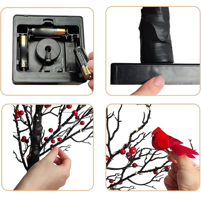 Vintage Glowing Tree With Cardinals, Trees With Cardinals, Little Red Bird Trees Light, Christmas Tree With Berries