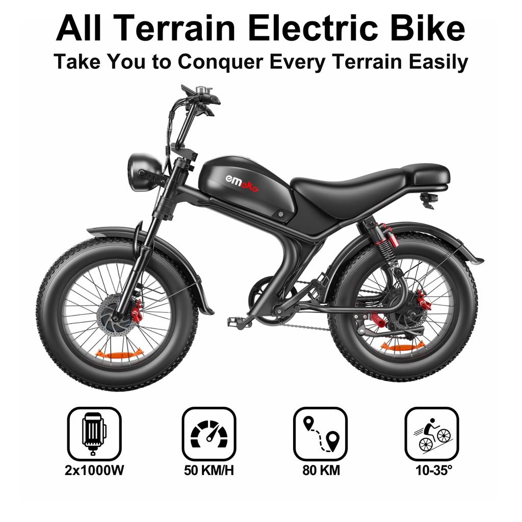 Rower Elektryczny EMOKO C93 2000w Podwójny Silnik Bateria 23AH 20" Grube Opony Ebike Z Pełnym Zawieszeniem Hamulce Hydrauliczne Dla Dorosłych